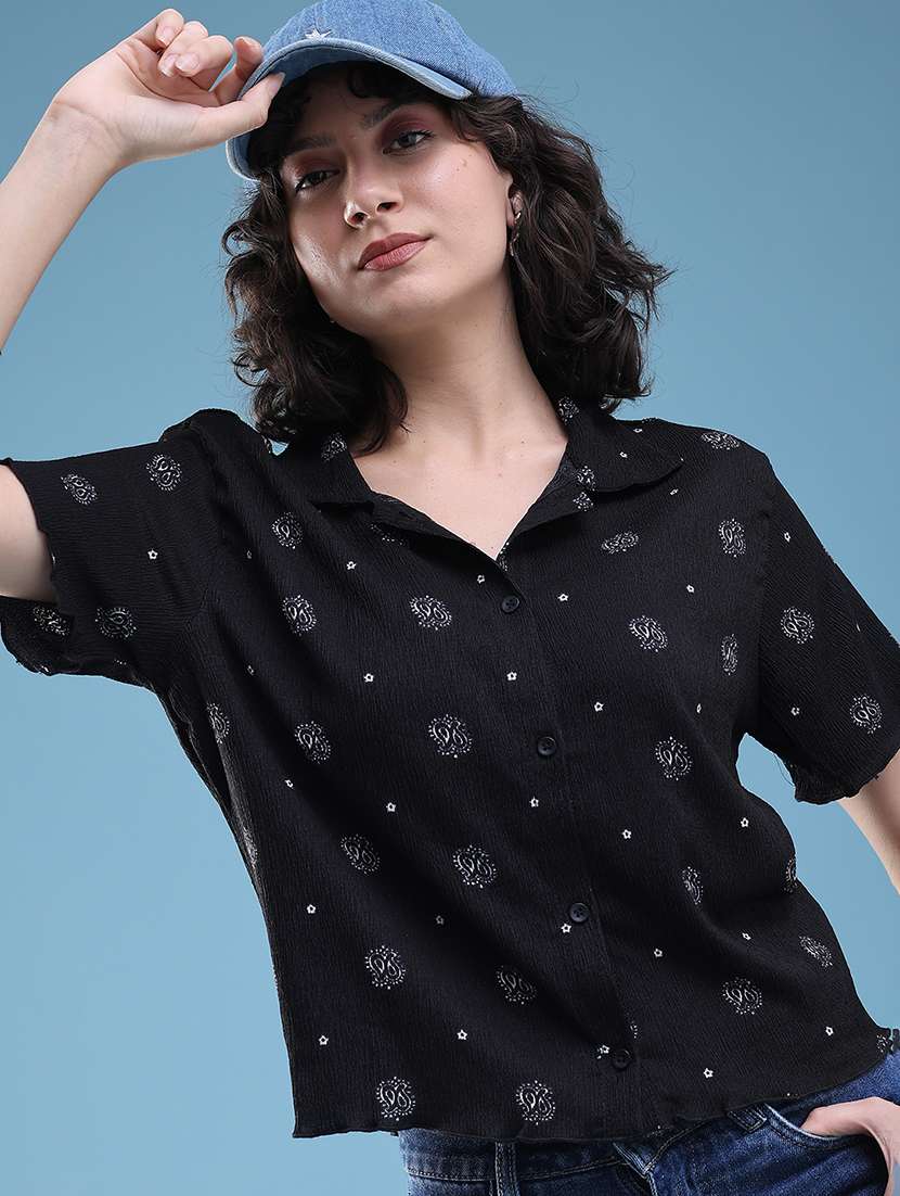 women printed short sleeves regular shirt