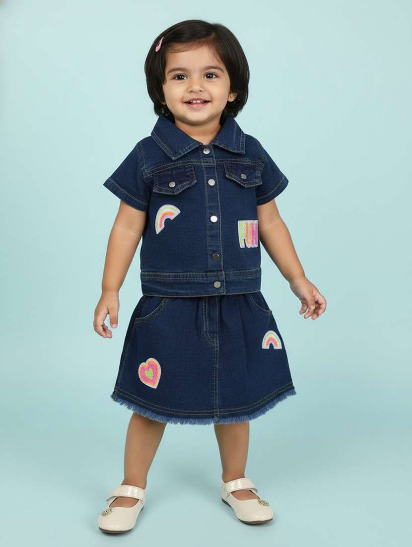 girls embellished short sleeves top and skirt set