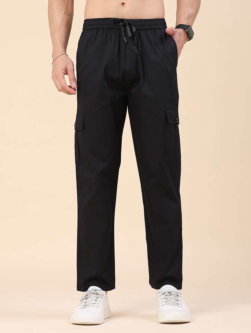 men solid mid rise regular fit cargo 