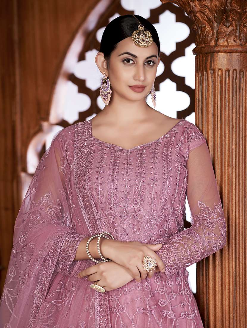 Women Solid With Work Semi Stitched Suit Set - 22459941 -  Standard Image - 3