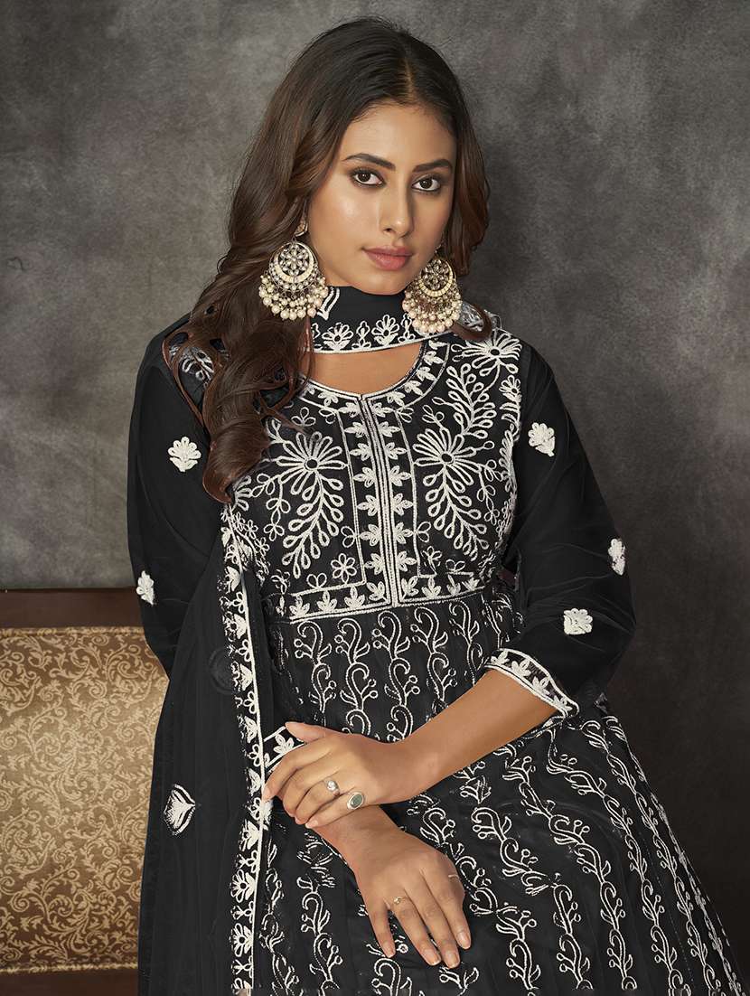 women solid with work semi stitched suit set - 22459954 -  Standard Image - 3
