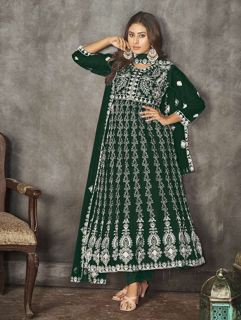 women solid with work semi stitched suit set