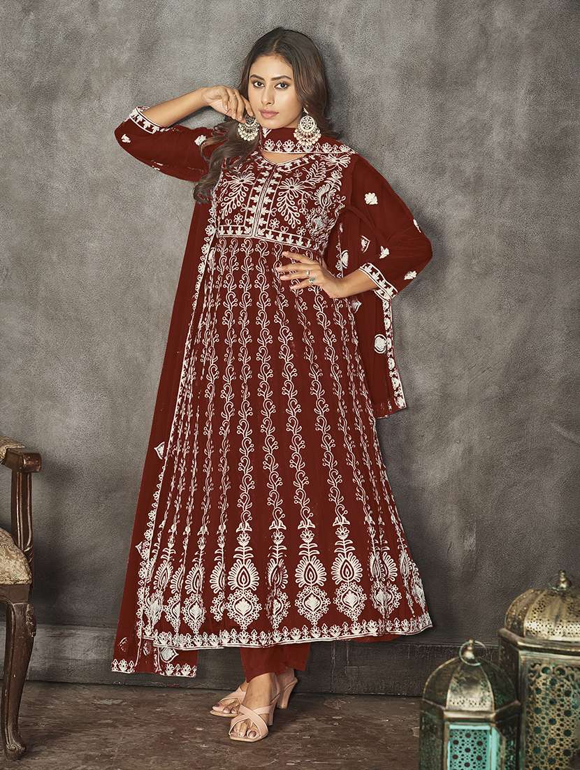 women solid with work semi stitched suit set