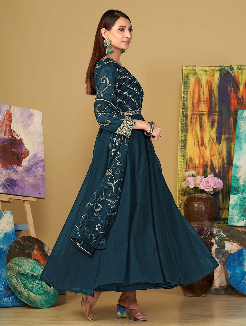 women solid with work semi stitched suit set - 22459976 -  Standard Image - 3