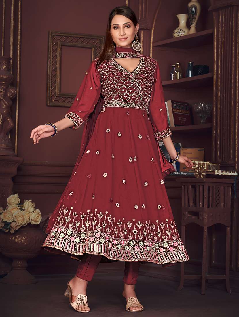 women solid with work semi stitched suit set - 22459978 -  Standard Image - 3