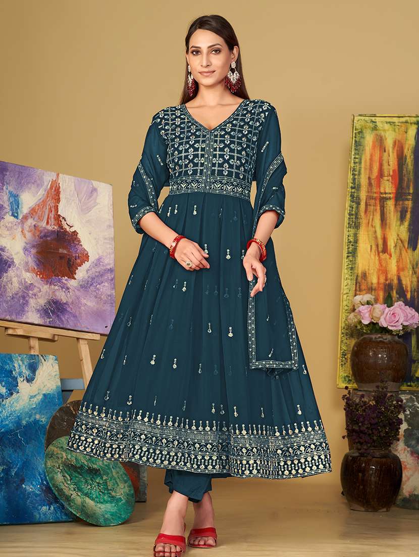 women solid with work unstitched suit