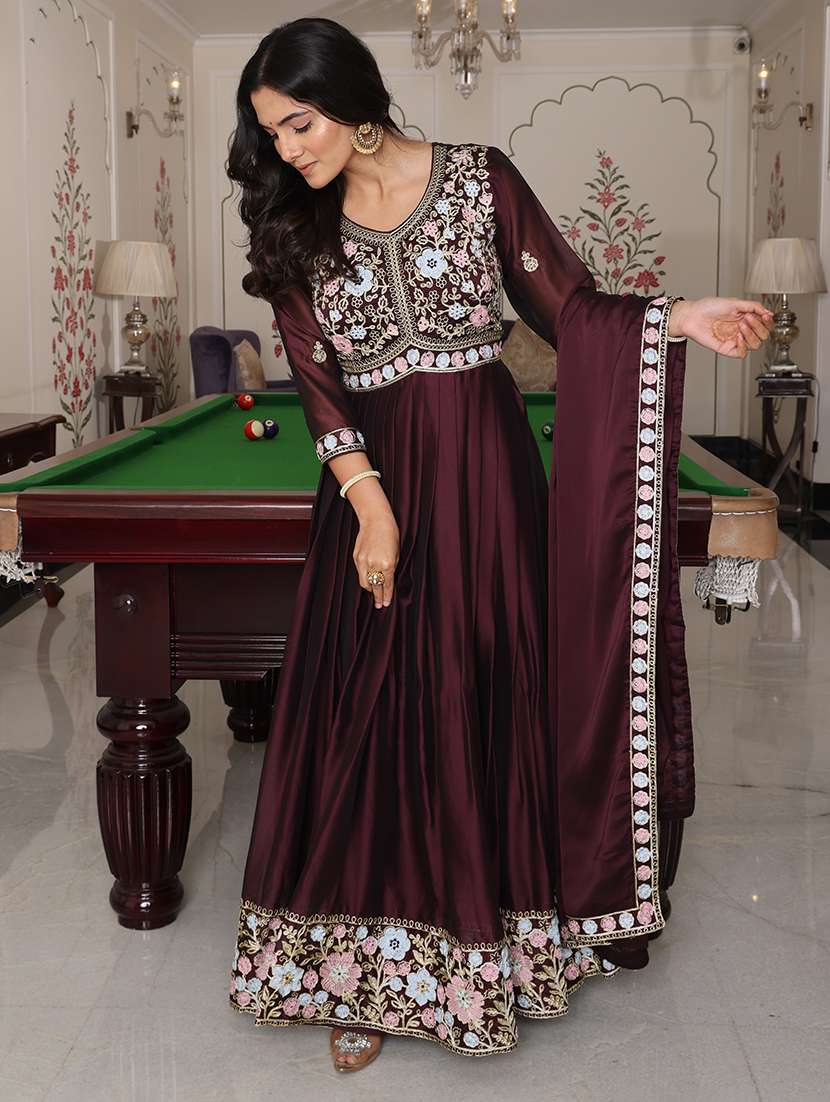 Women Solid With Work Unstitched Suit - 22459996 -  Standard Image - 3