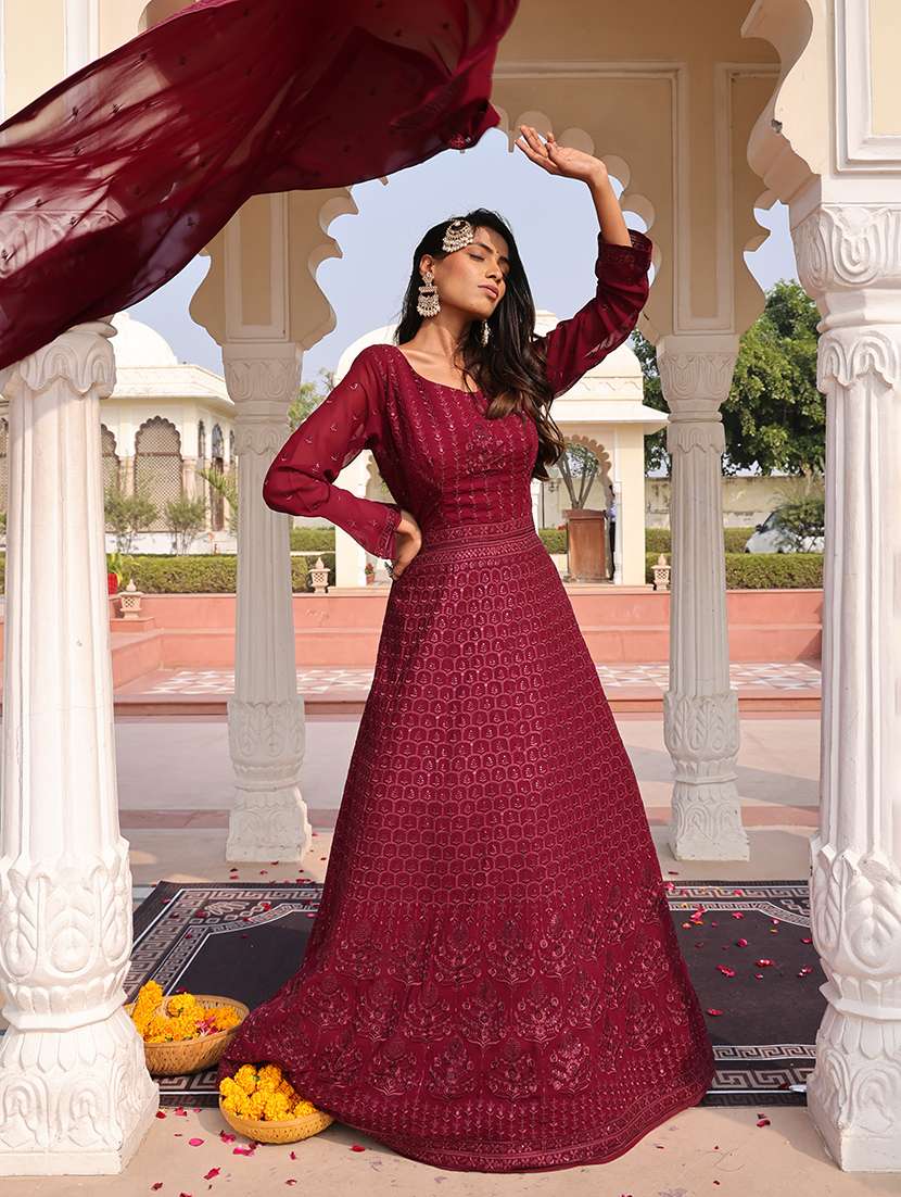 Women Solid With Work Unstitched Suit - 22459999 -  Standard Image - 3