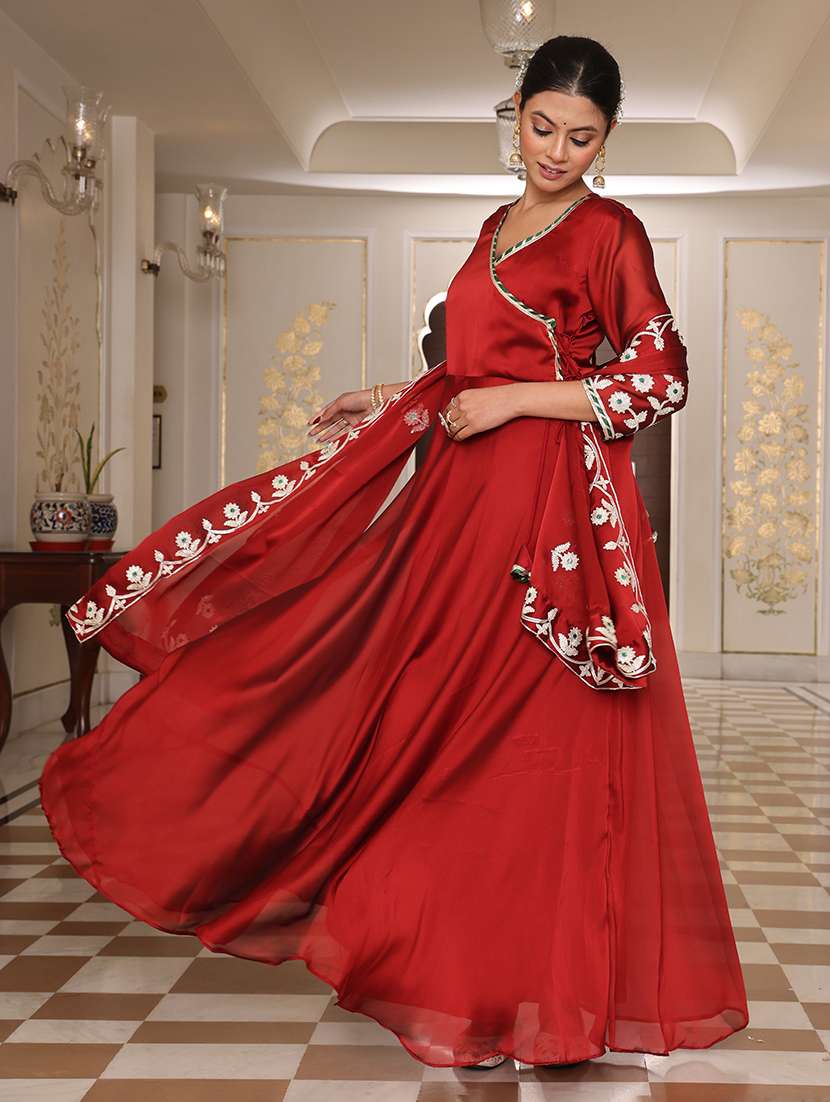 Women Solid With Work Unstitched Suit - 22460001 -  Standard Image - 3