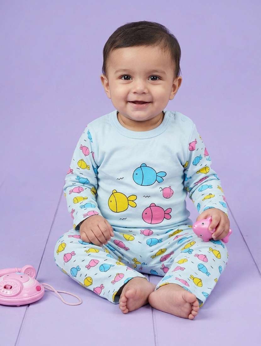 kids printed long sleeve full length twin set