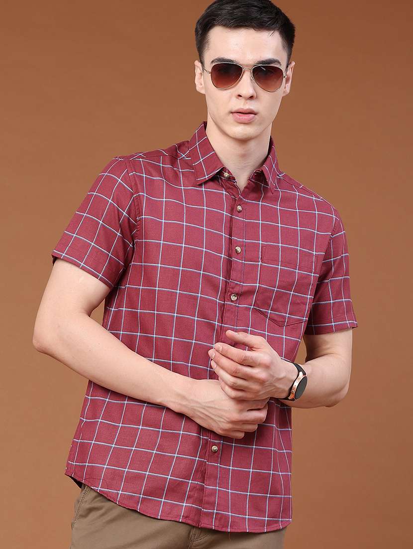 men checkered short sleeve regular fit casual shirt