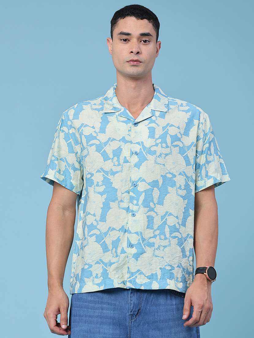 men printed short sleeve loose fit casual shirt