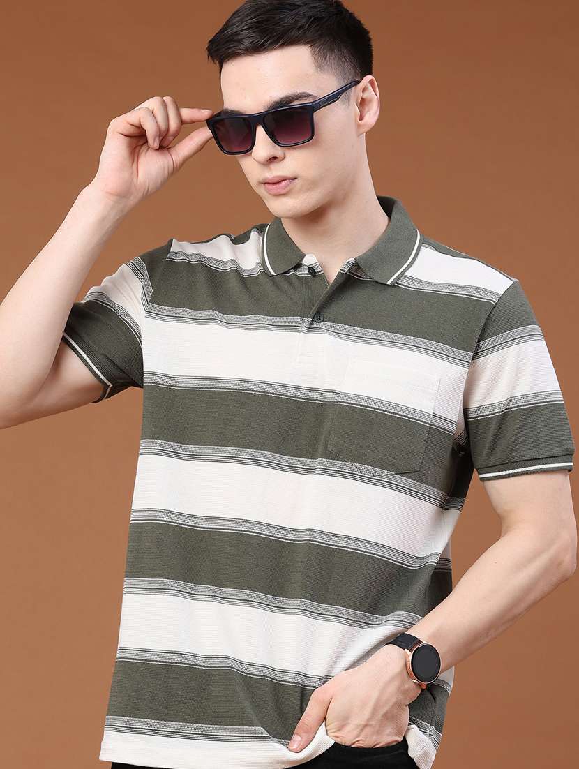 men striped short sleeve regular fit polo t-shirt