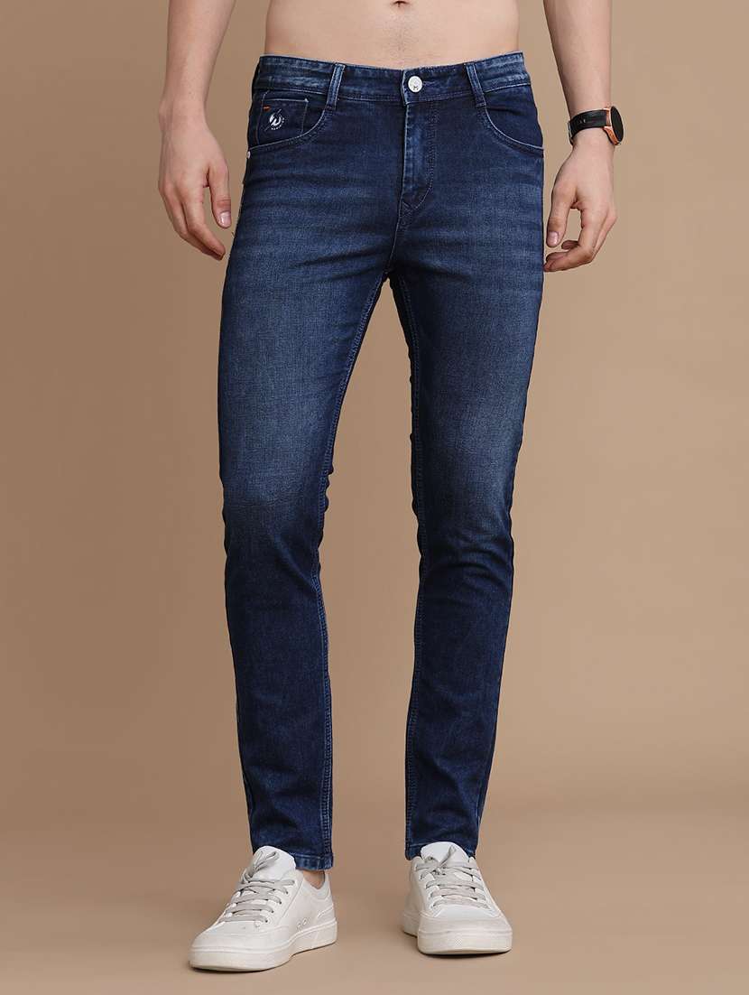 men washed mid rise full length skinny fit jeans