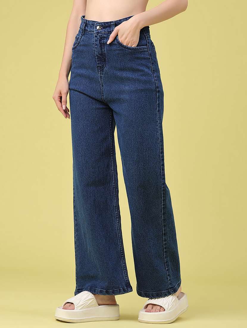 women solid high rise wide leg jeans - 22460325 -  Standard Image - 3