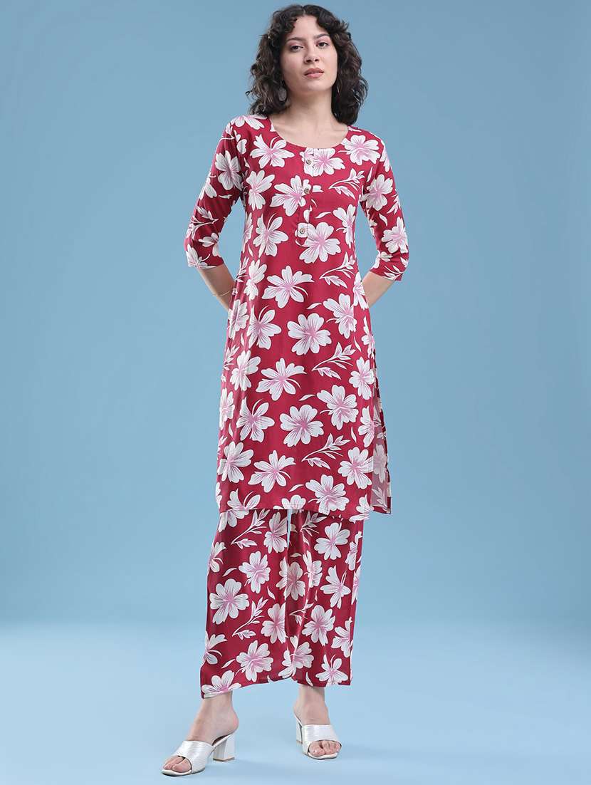 women floral three quarter sleeve ethnic co-ord set - 22460335 -  Standard Image - 3