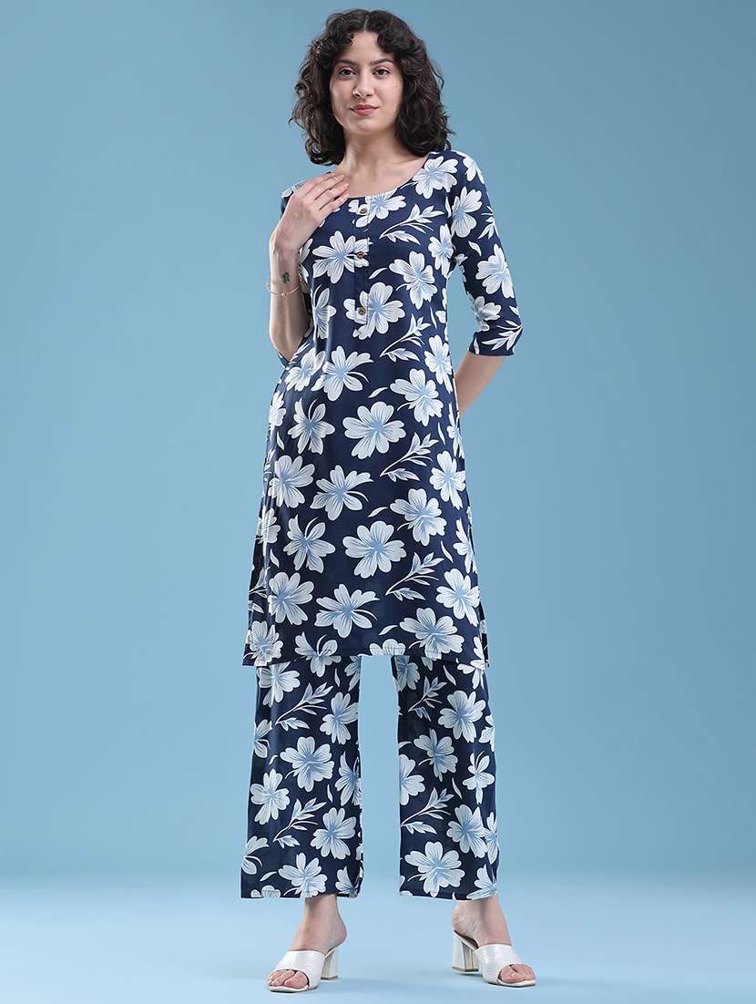 women floral three quarter sleeve ethnic co-ord set - 22460336 -  Standard Image - 3