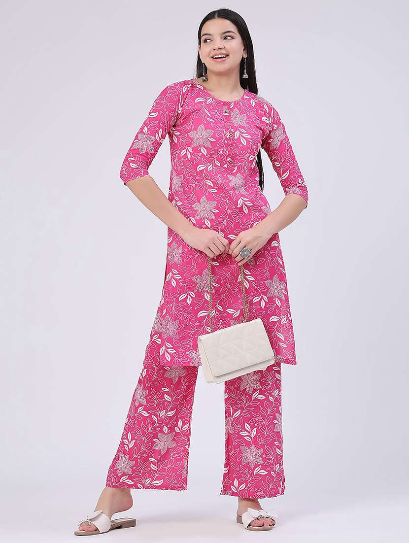 women floral three quarter sleeve ethnic co-ord set
