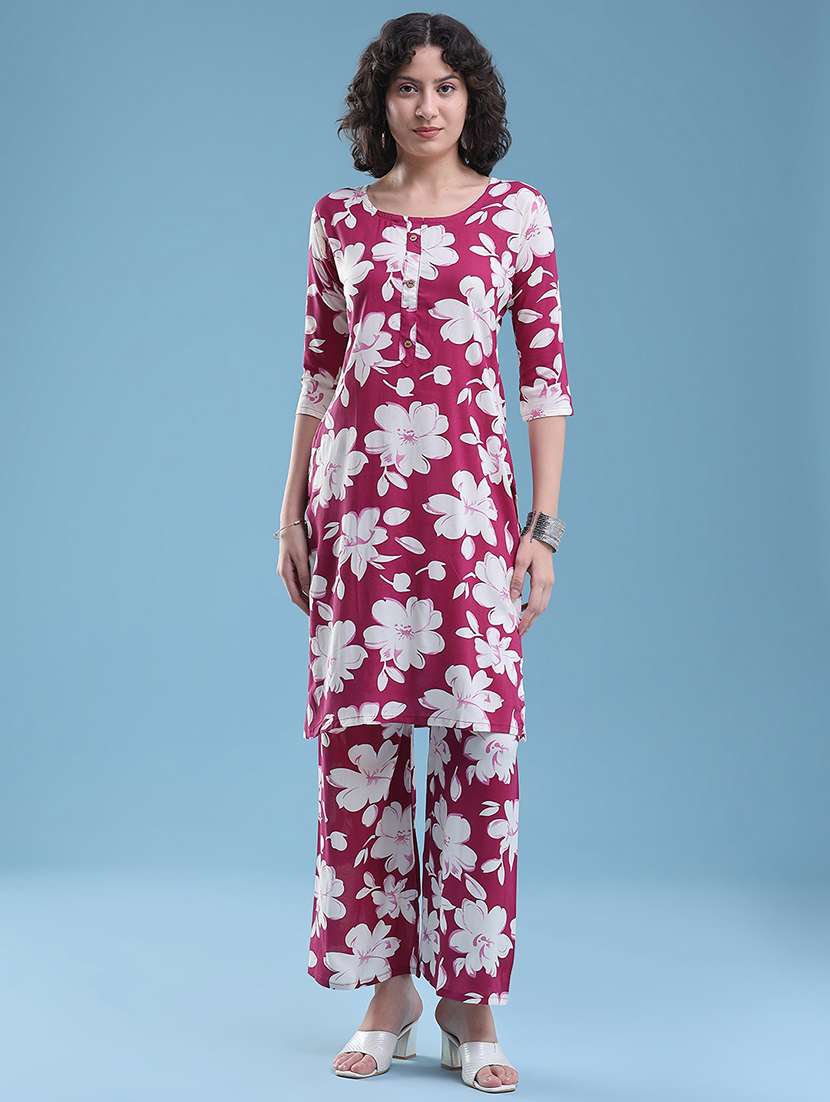 women floral three quarter sleeve ethnic co-ord set - 22460339 -  Standard Image - 3