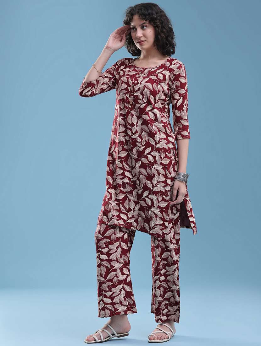 women printed three quarter sleeve ethnic co-ord set - 22460341 -  Standard Image - 3