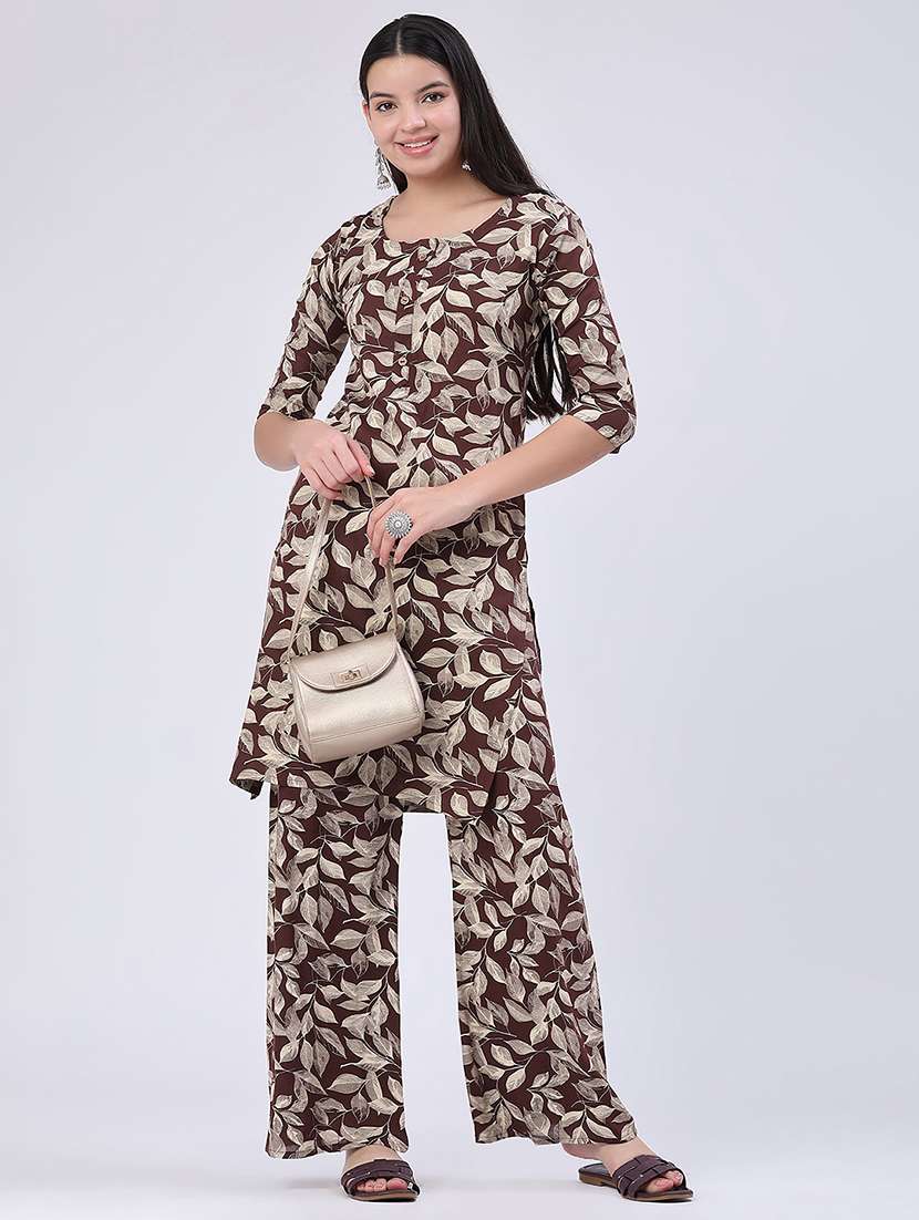 women printed three quarter sleeve ethnic co-ord set