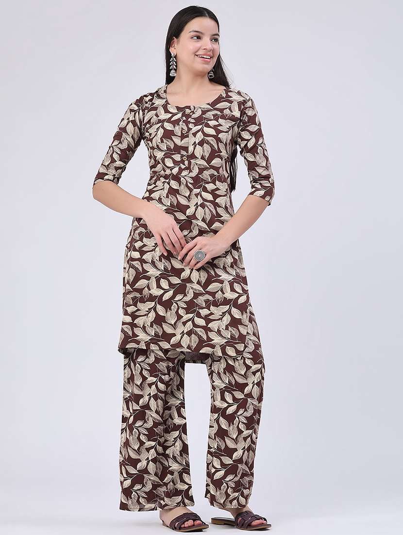 women printed three quarter sleeve ethnic co-ord set - 22460343 -  Standard Image - 3