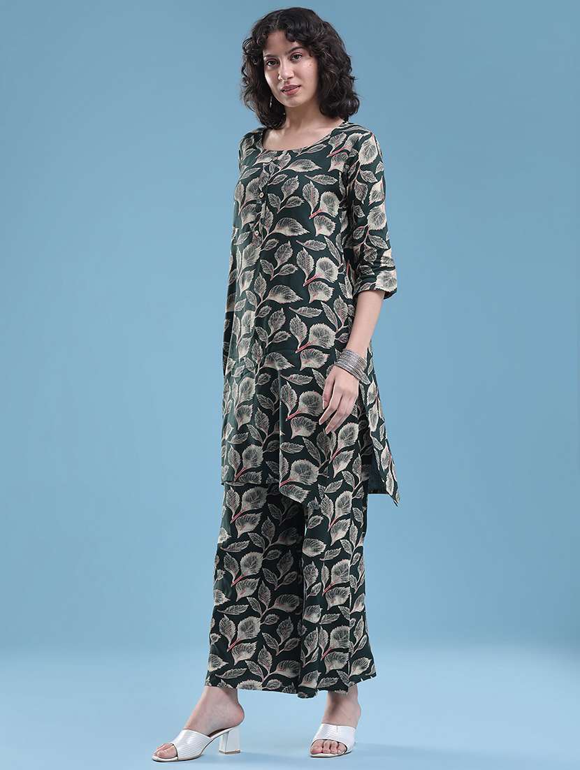 women printed three quarter sleeve ethnic co-ord set - 22460351 -  Standard Image - 3