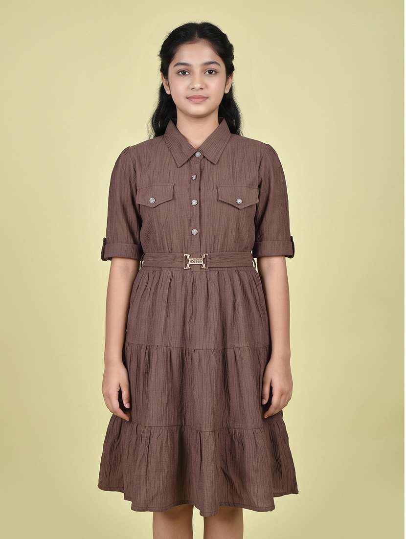 girls self design short sleeves tiered dress