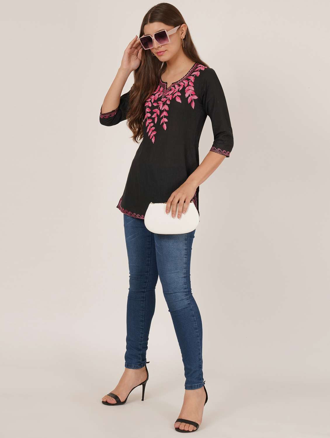 women embroidered three quarter sleeve straight kurti - 22460510 -  Standard Image - 5