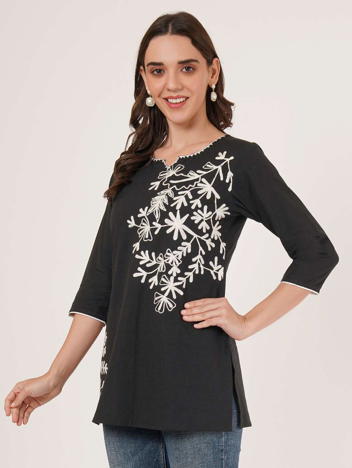 women embroidered three quarter sleeve straight kurti - 22460511 -  Standard Image - 5