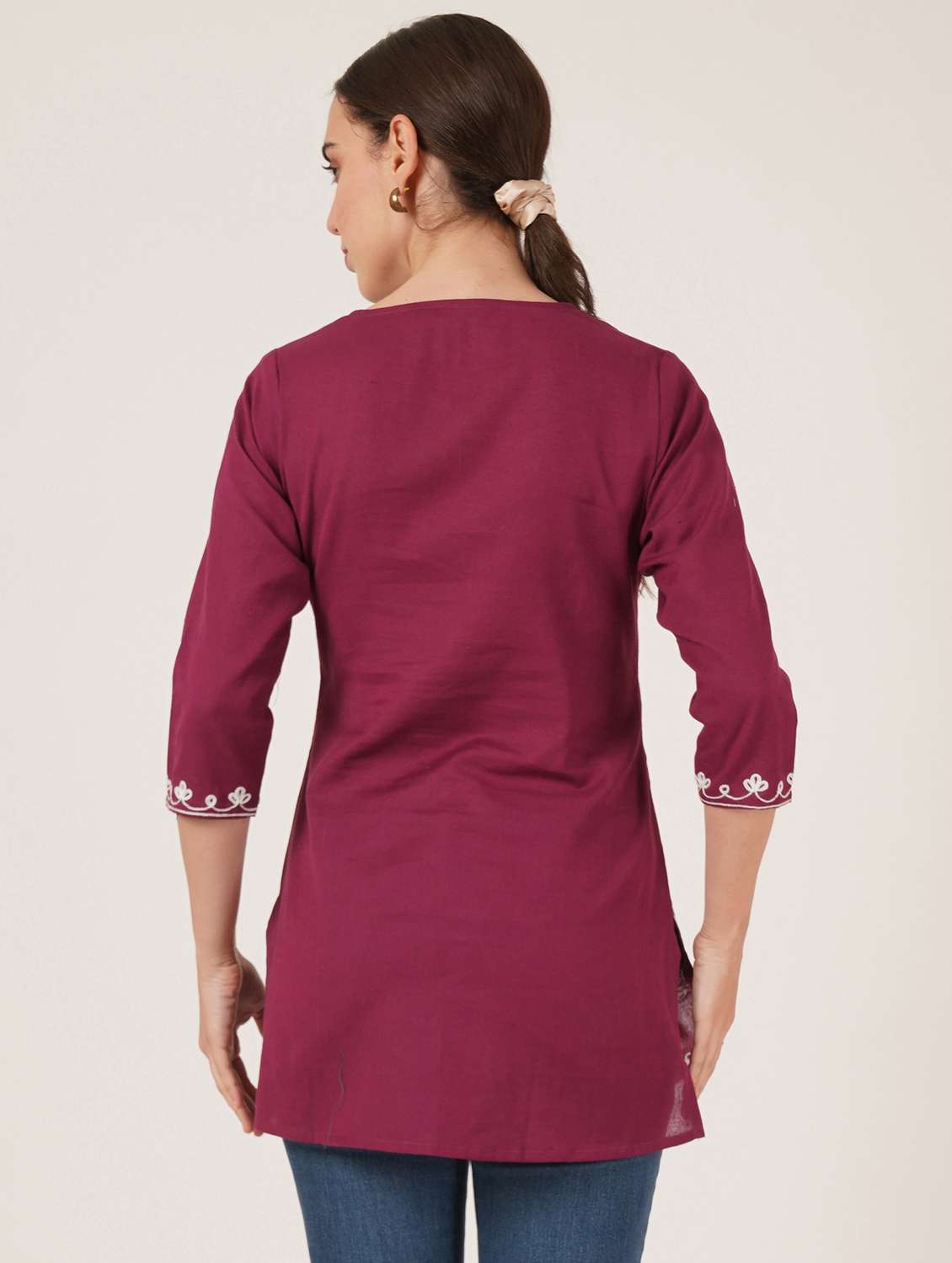 women embroidered three quarter sleeve straight kurti - 22460516 -  Standard Image - 3