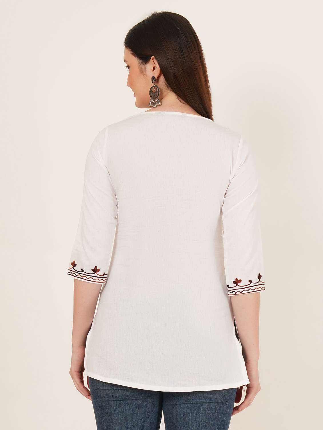 women embroidered three quarter sleeve straight kurti - 22460523 -  Standard Image - 3