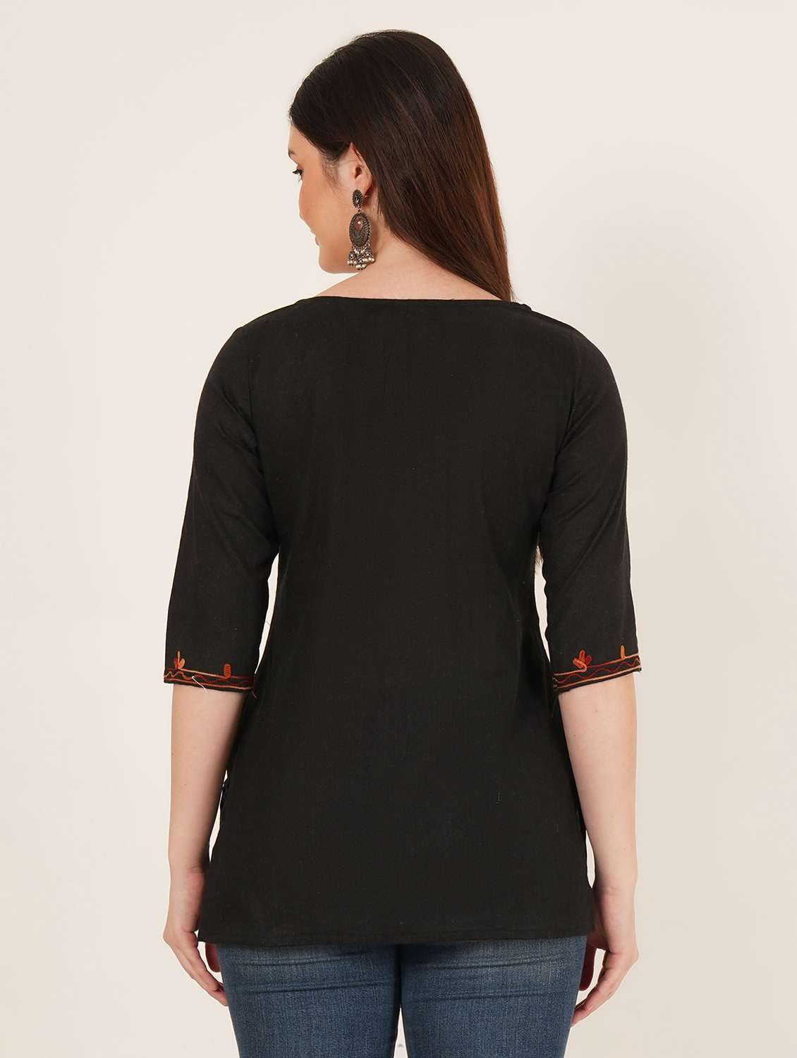 women embroidered three quarter sleeve straight kurti - 22460524 -  Standard Image - 3