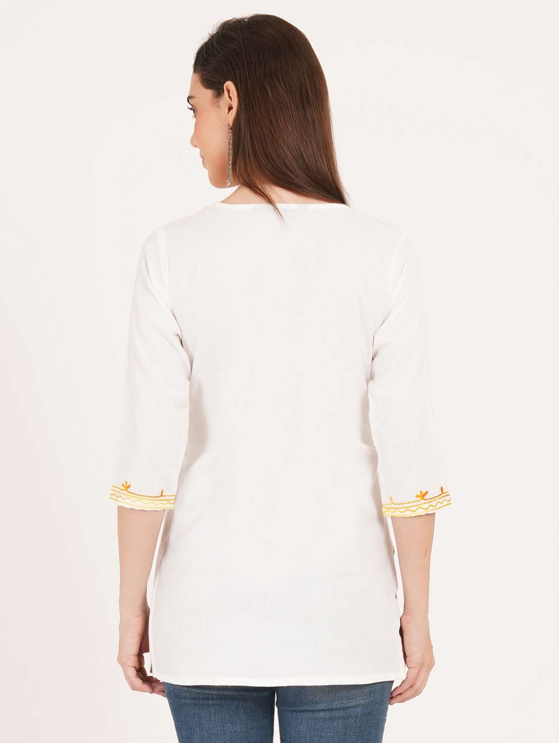 Women Embroidered Three Quarter Sleeve Straight Kurti - 22460532 -  Standard Image - 3