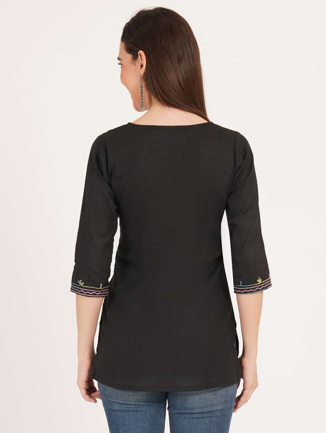 women embroidered three quarter sleeve straight kurti - 22460533 -  Standard Image - 3