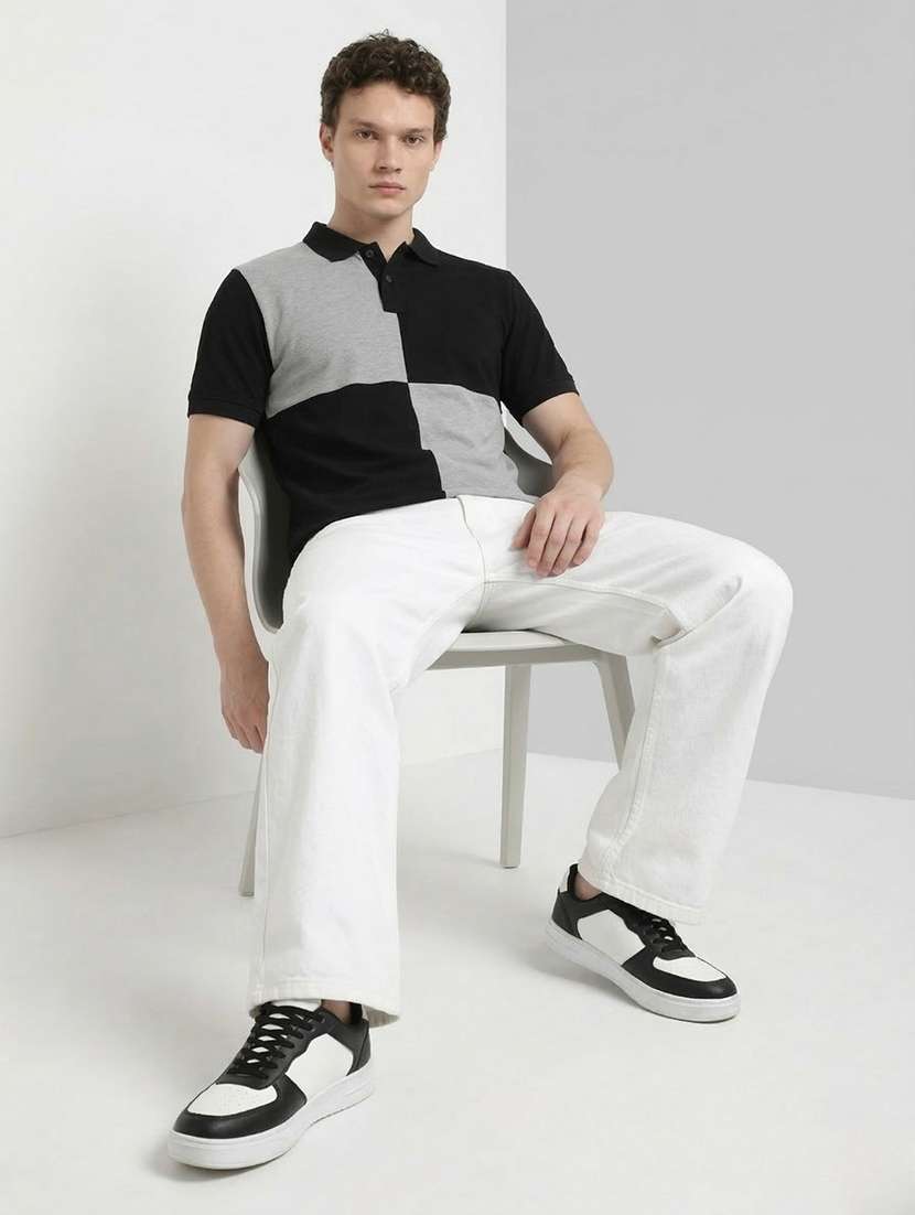 men color block short sleeve regular fit polo t-shirt