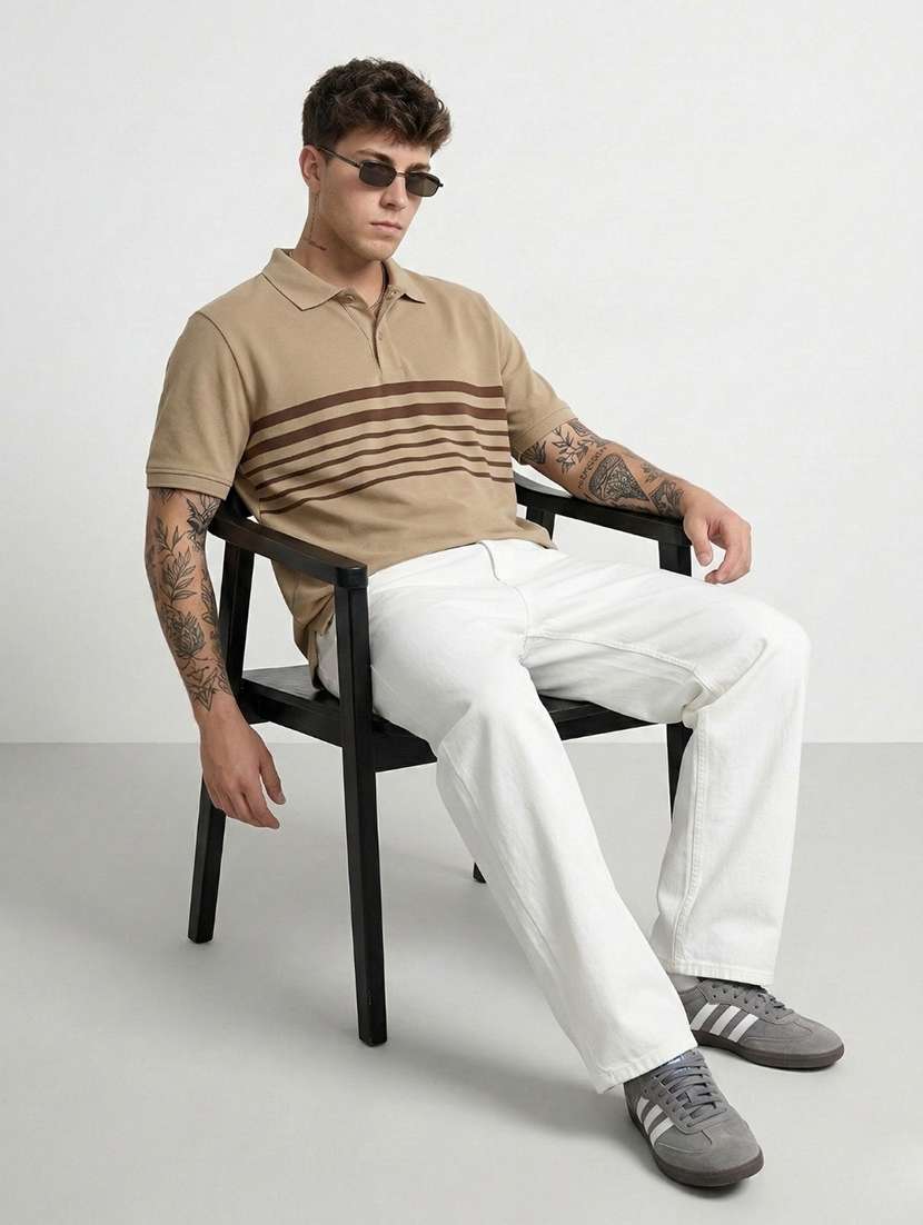 men striped short sleeve regular fit polo t-shirt