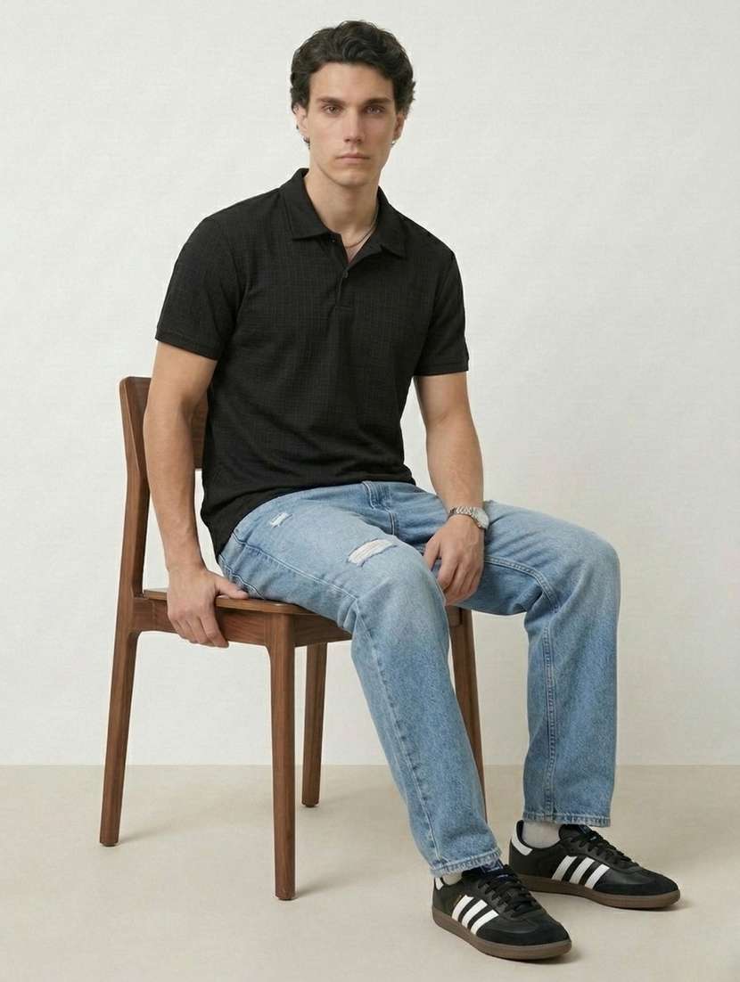 men self design short sleeve regular fit polo t-shirt