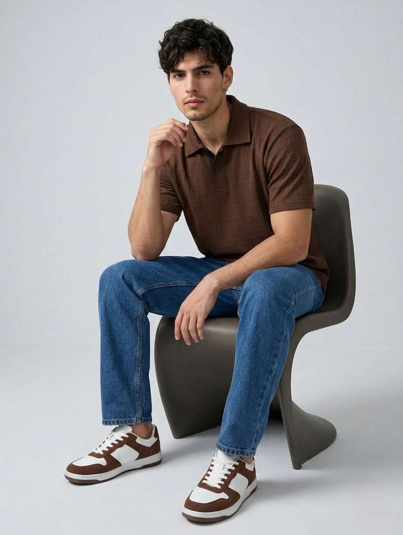 men self design short sleeve regular fit polo t-shirt
