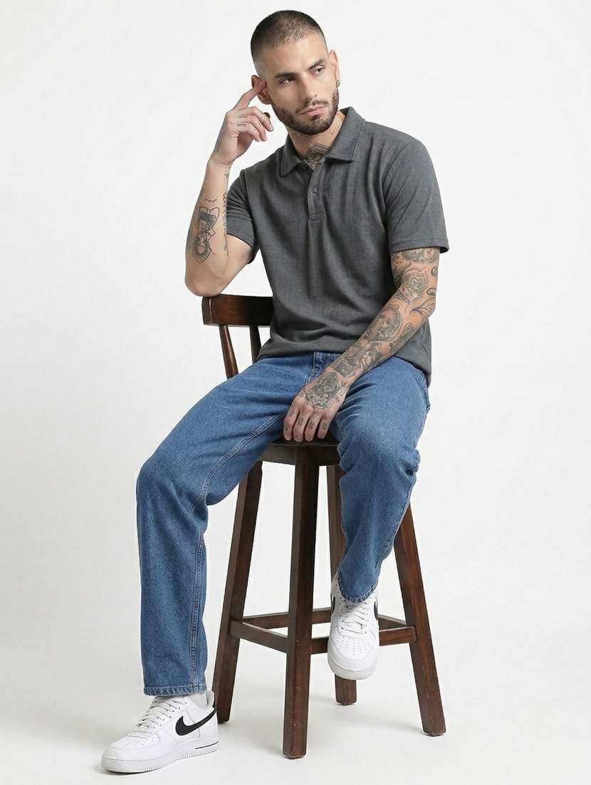 men self design short sleeve regular fit polo t-shirt