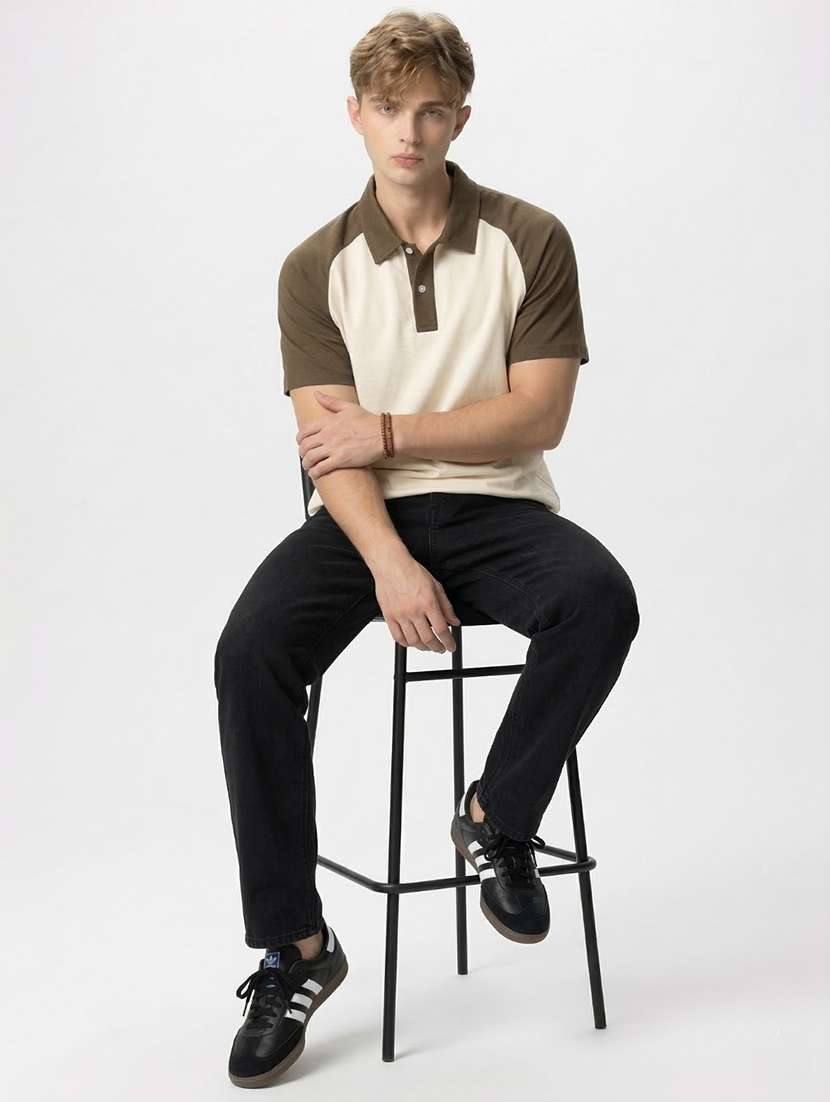 men color block short sleeve regular fit polo t-shirt