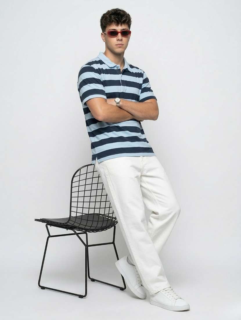men striped short sleeve regular fit polo t-shirt