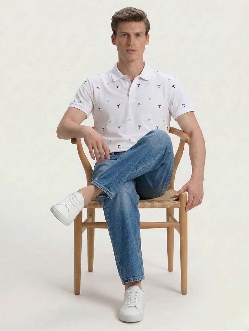 men printed short sleeve regular fit polo t-shirt
