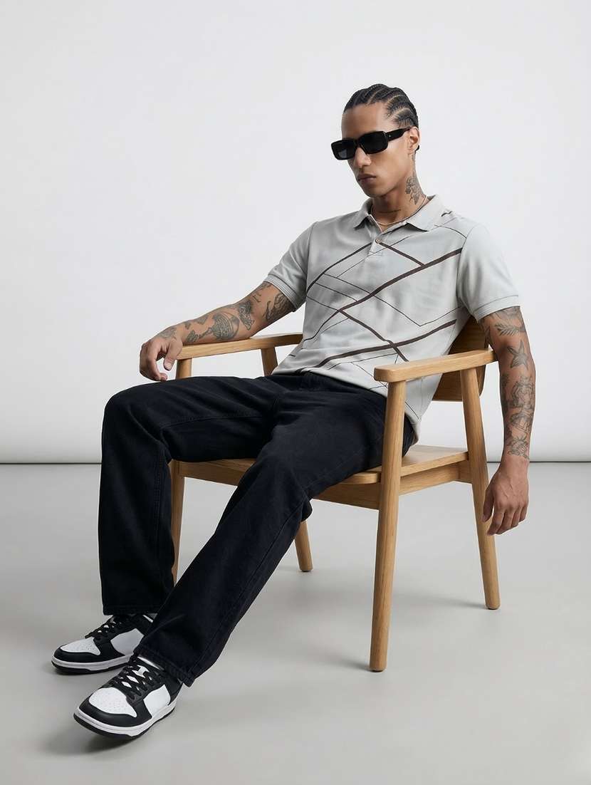 men printed short sleeve regular fit polo t-shirt
