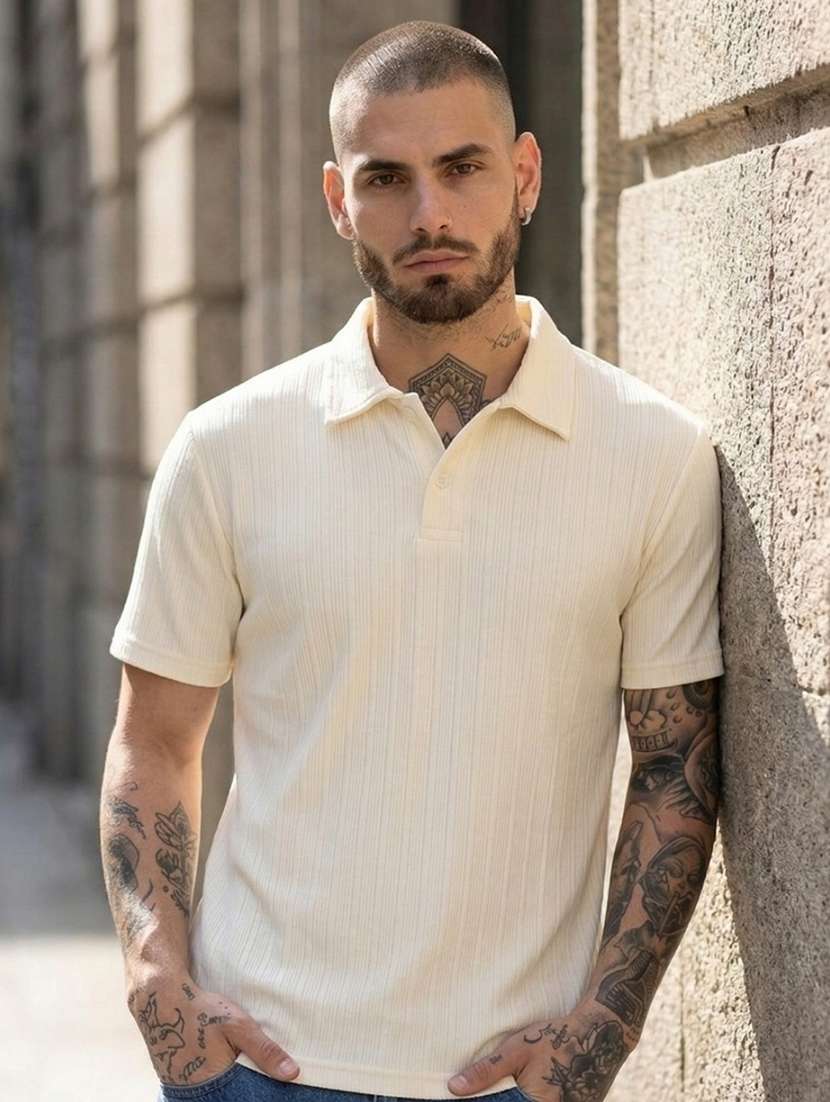 men self design short sleeve regular fit polo t-shirt