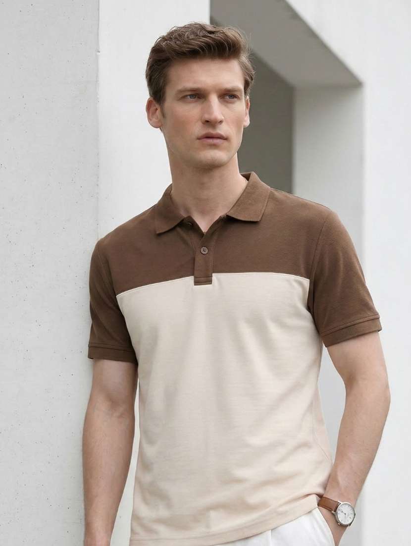men color block short sleeve regular fit polo t-shirt