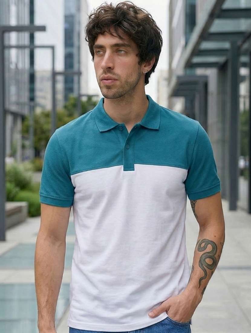 men color block short sleeve regular fit polo t-shirt