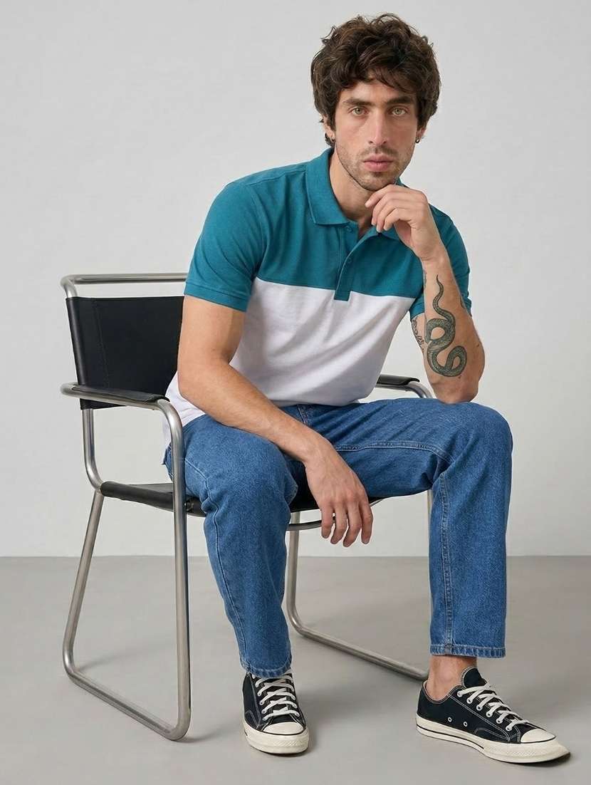 men color block short sleeve regular fit polo t-shirt - 22460734 -  Standard Image - 3