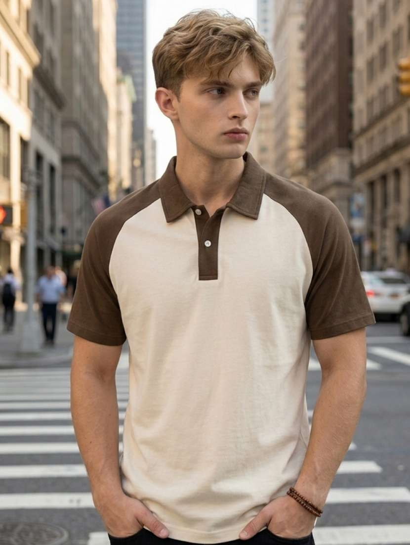 men color block short sleeve regular fit polo t-shirt