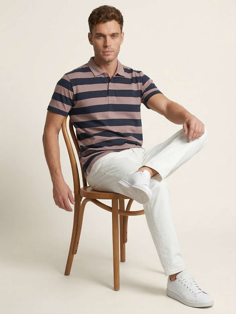 men striped short sleeve regular fit polo t-shirt - 22460743 -  Standard Image - 3